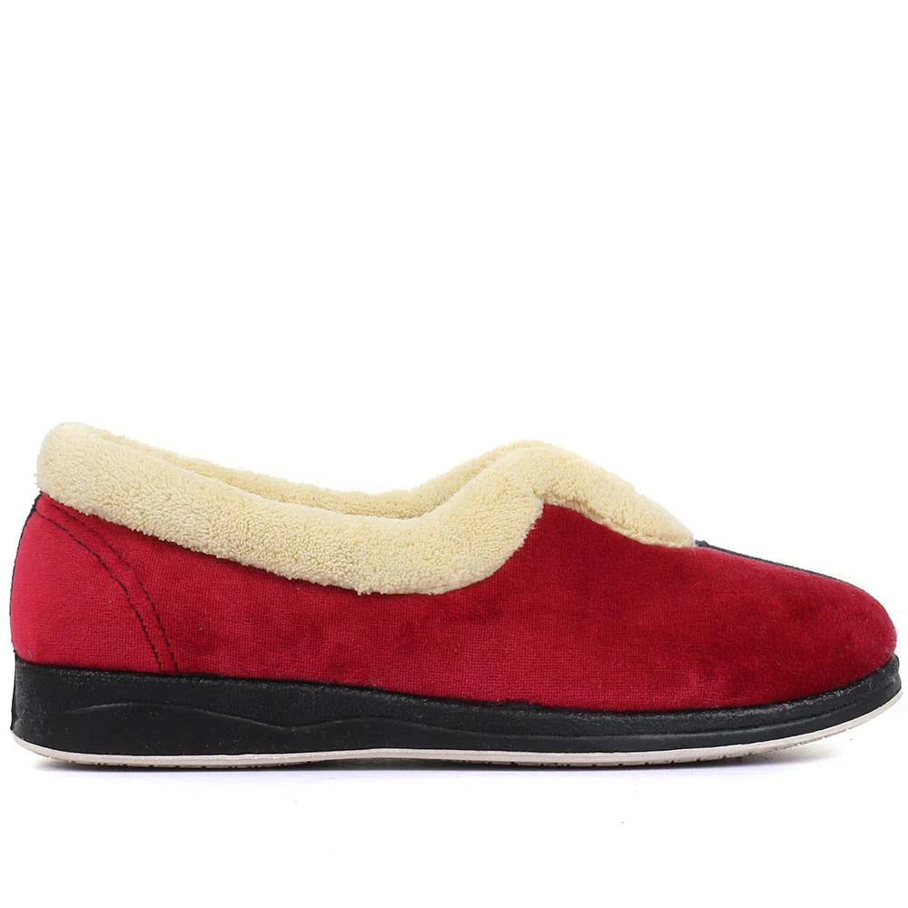 Wide Fit Cosy Antibacterial Full Slippers - QING32013 / 319 075 - Navy-Red - Image 2