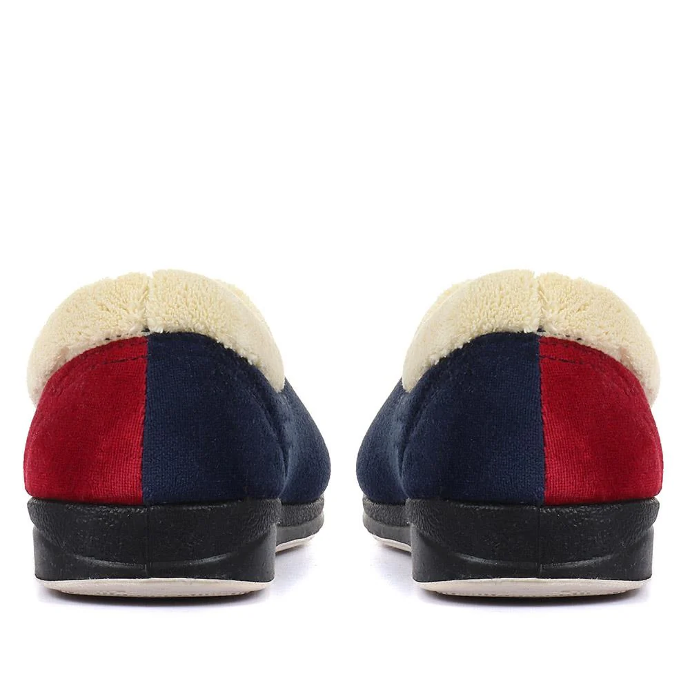 Wide Fit Cosy Antibacterial Full Slippers - QING32013 / 319 075 - Navy-Red - Image 3
