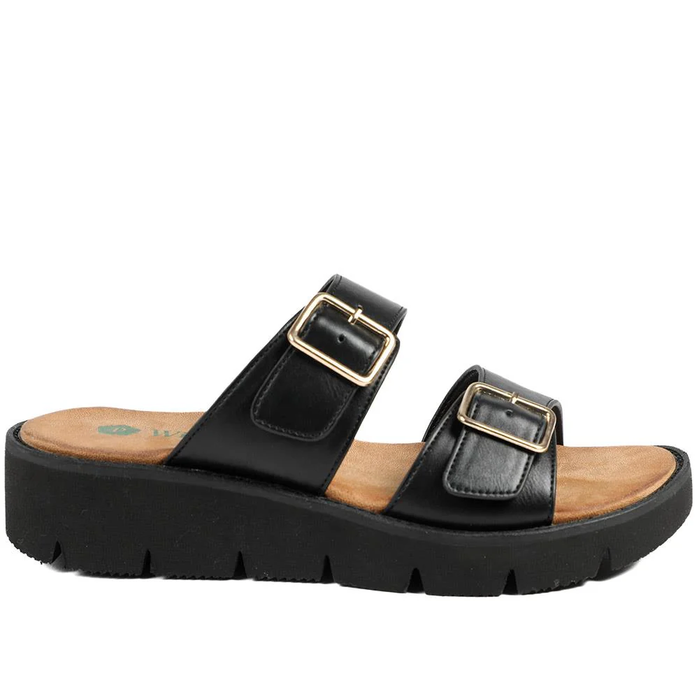 Wide Fit Cushioned Buckled Sandals - BAIZH43015 / 329 140 - Black - Image 3