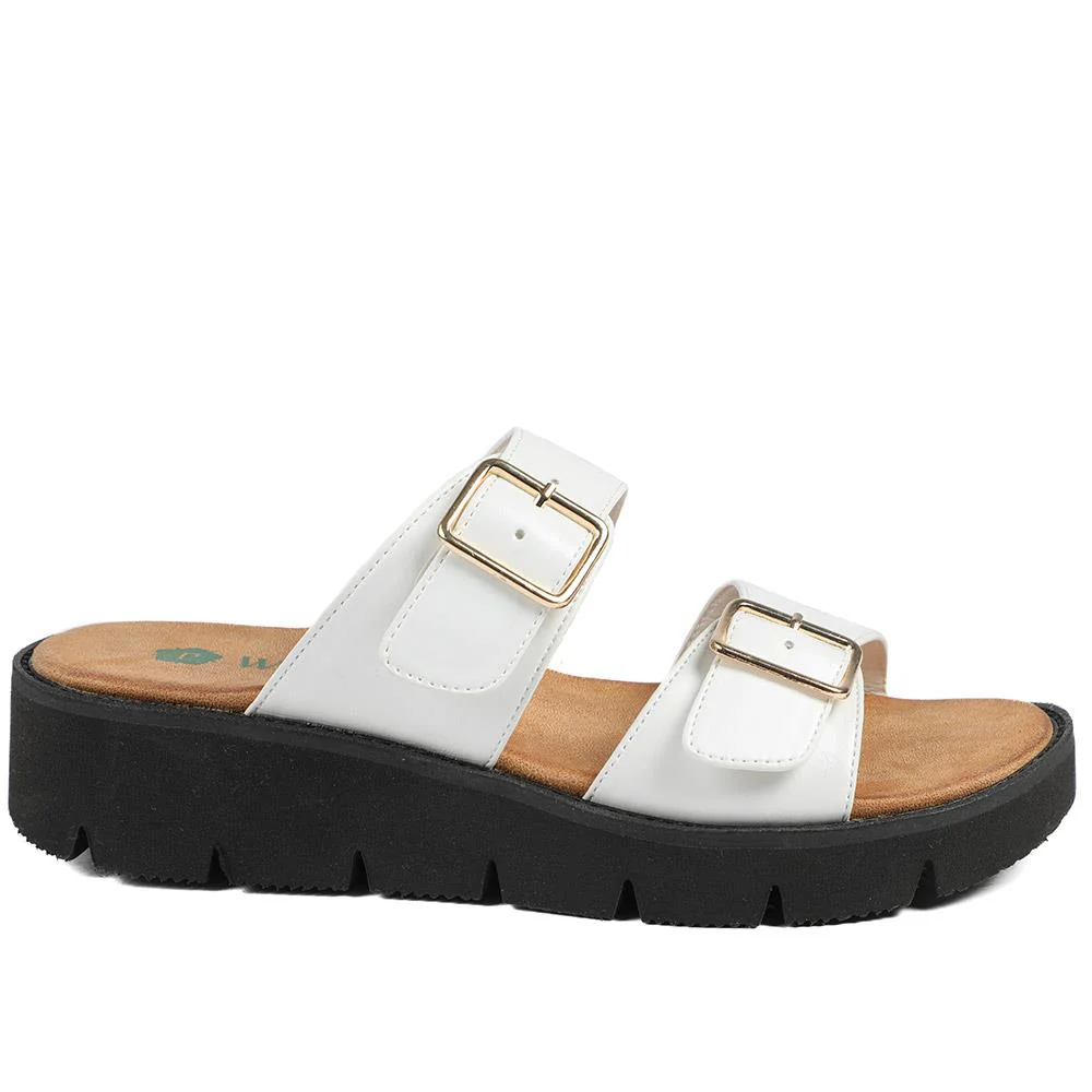 Wide Fit Cushioned Buckled Sandals - BAIZH43015 / 329 140 - White - Image 3