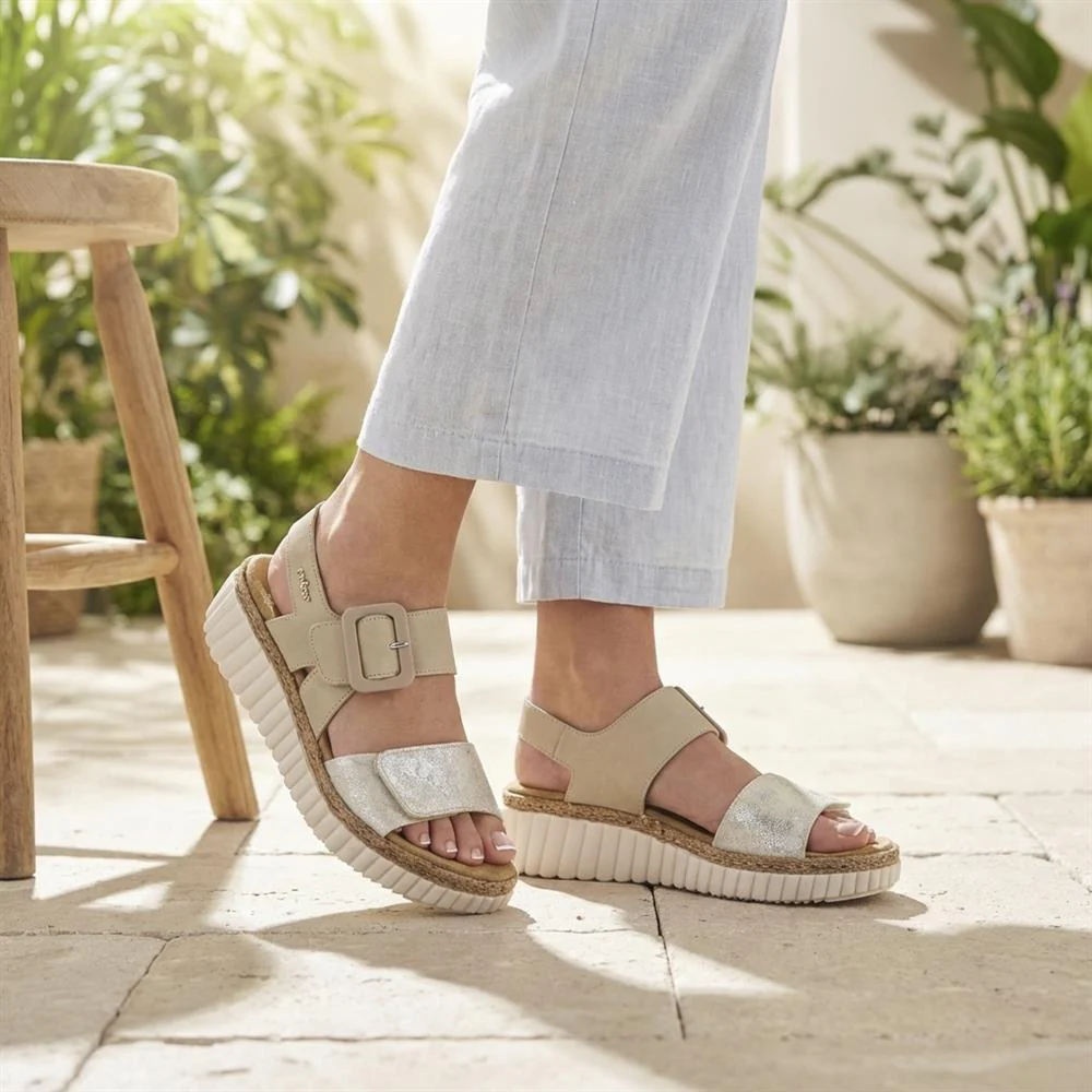 Wide-Fit Cushioned Wedge Sandals - RKR41539 / 327 288 - Beige - Image 2