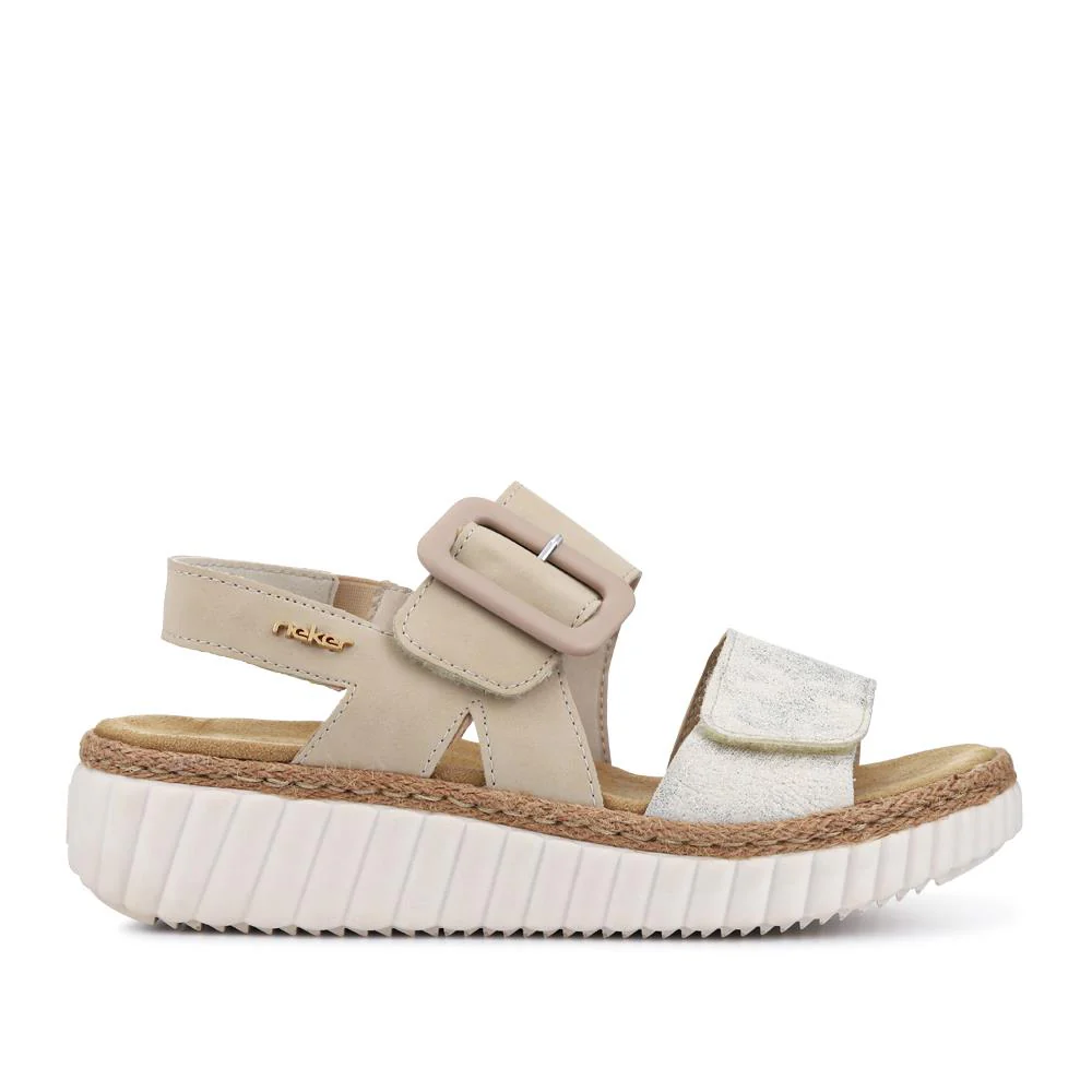 Wide-Fit Cushioned Wedge Sandals - RKR41539 / 327 288 - Beige - Image 3