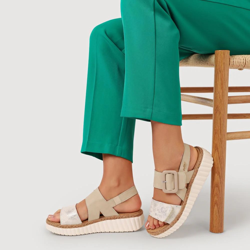 Wide-Fit Cushioned Wedge Sandals - RKR41539 / 327 288 - Beige - Image 6