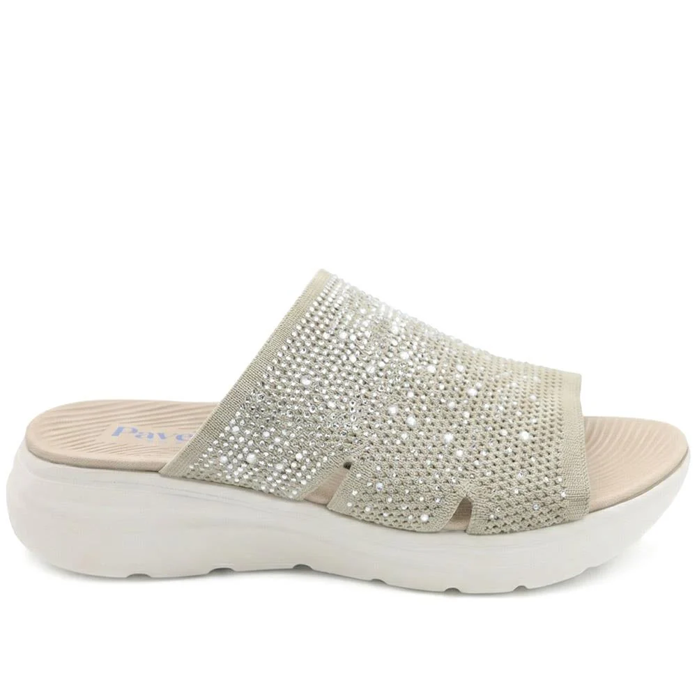 Wide Fit Diamante Cushioning Mule Sandals - BRK43024 / 329 365 - Natural - Image 2