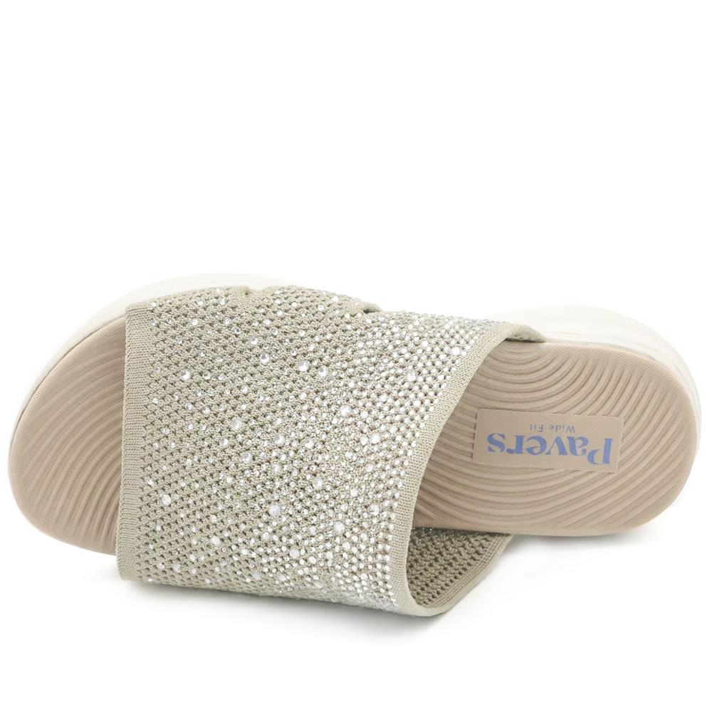 Wide Fit Diamante Cushioning Mule Sandals - BRK43024 / 329 365 - Natural - Image 4