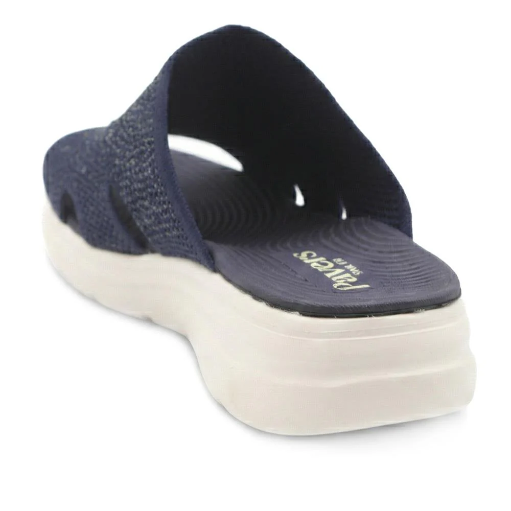 Wide Fit Diamante Cushioning Mule Sandals - BRK43024 / 329 365 - Navy - Image 3