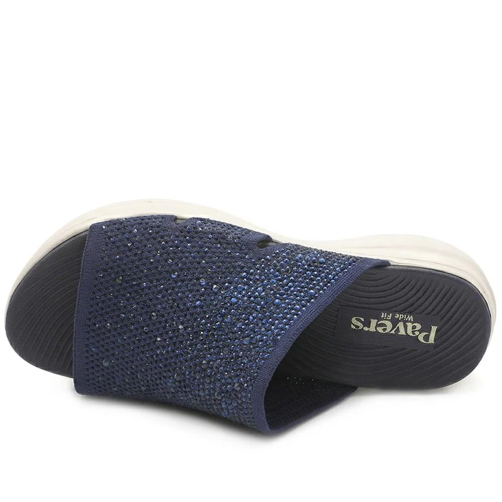 Wide Fit Diamante Cushioning Mule Sandals - BRK43024 / 329 365 - Navy - Image 4