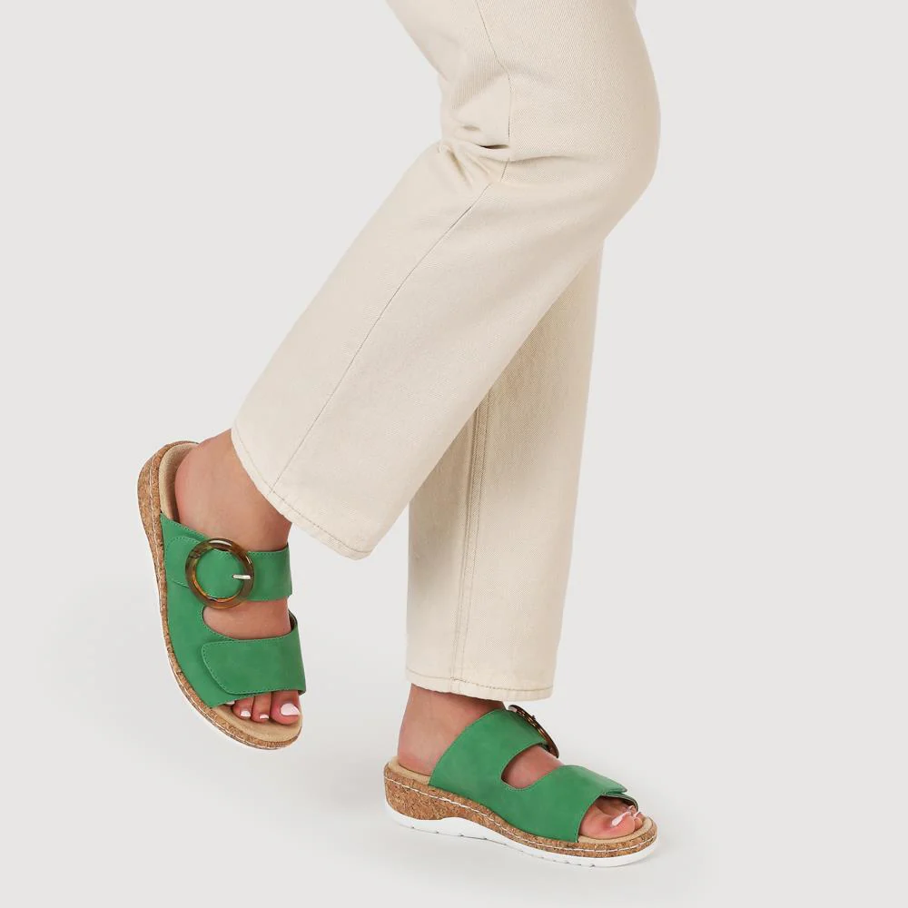 Wide Fit Dual-Fasten Mules - WBINS41103 / 327 398 - Green - Image 5