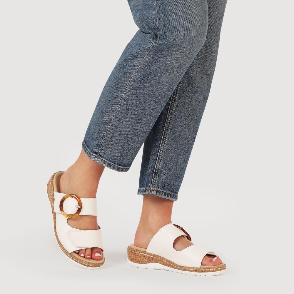 Wide Fit Dual-Fasten Mules - WBINS41103 / 327 398 - White - Image 5