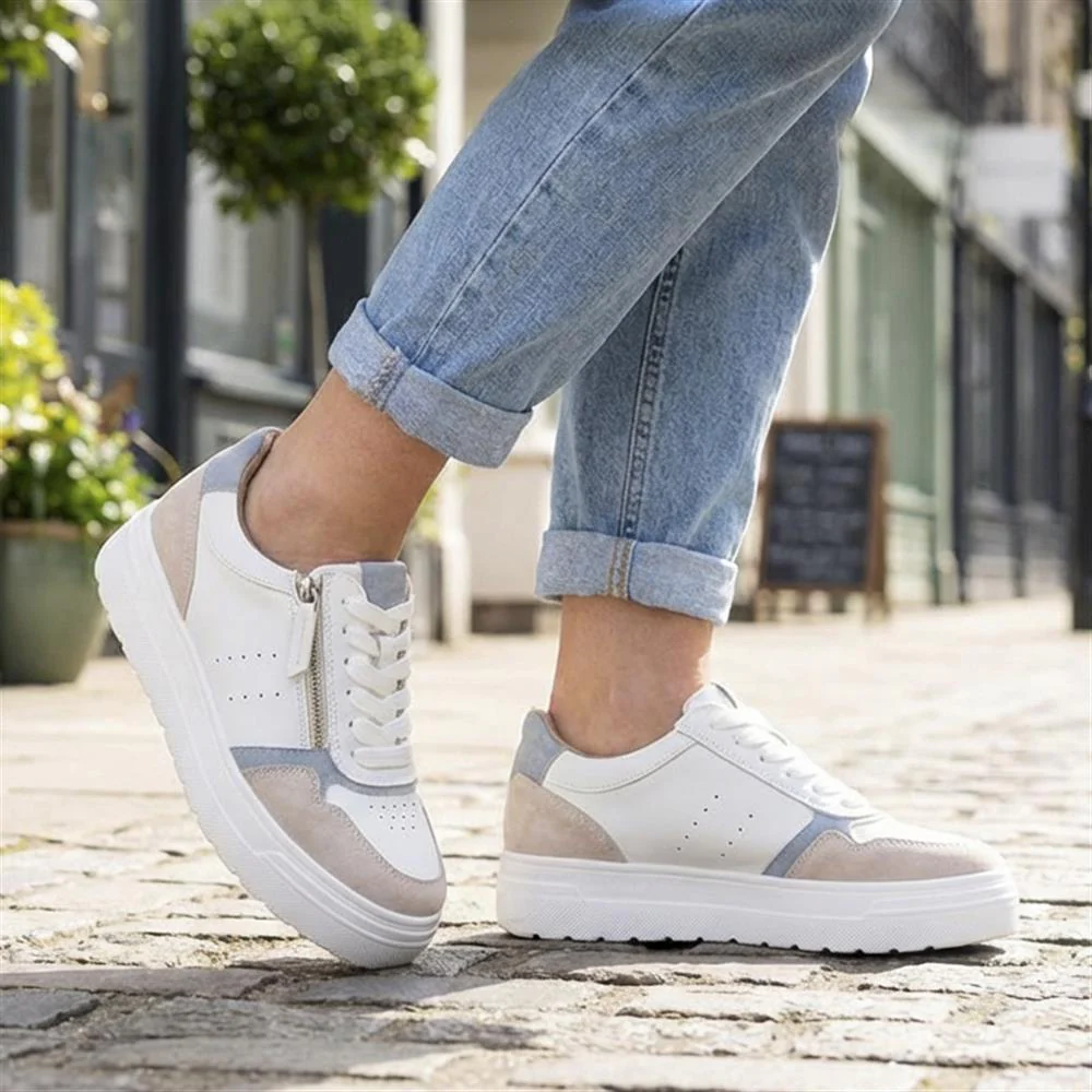 Wide-Fit Dual-Fasten Platform Trainers - BELWBINS41004 / 326 812 - White - Image 2