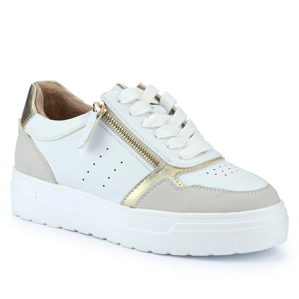Wide-Fit Dual-Fasten Platform Trainers - BELWBINS41004 / 326 812 - White Multi