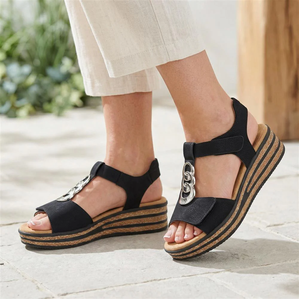 Wide-Fit Dual-Touch-Fasten Sandals - WBINS41110 / 327 618 - Black - Image 2
