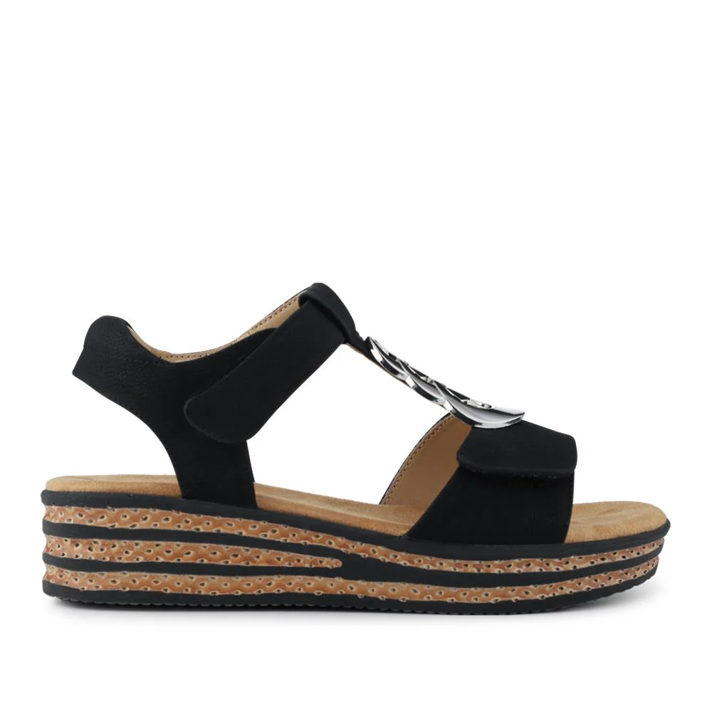 Wide-Fit Dual-Touch-Fasten Sandals - WBINS41110 / 327 618 - Black - Image 3