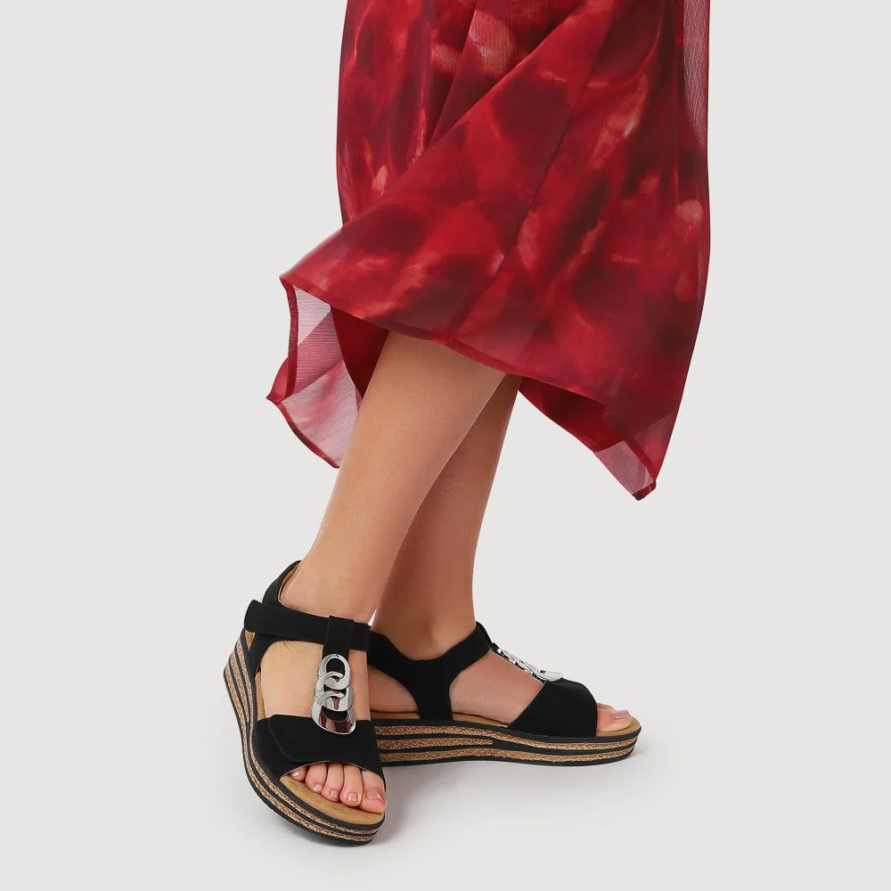 Wide-Fit Dual-Touch-Fasten Sandals - WBINS41110 / 327 618 - Black - Image 6