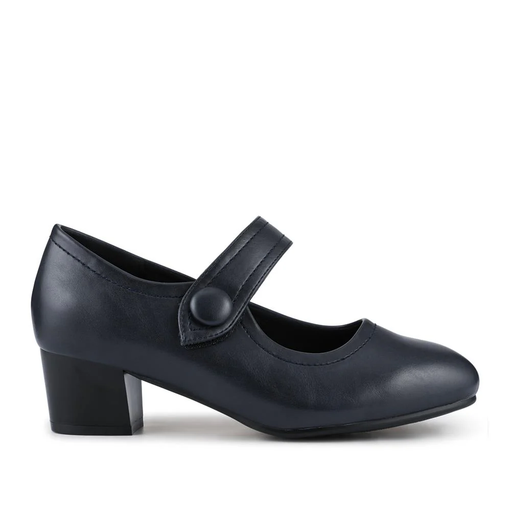Wide Fit Touch-Fasten Heeled Mary Janes - WK42001 / 327 952 - Navy - Image 2