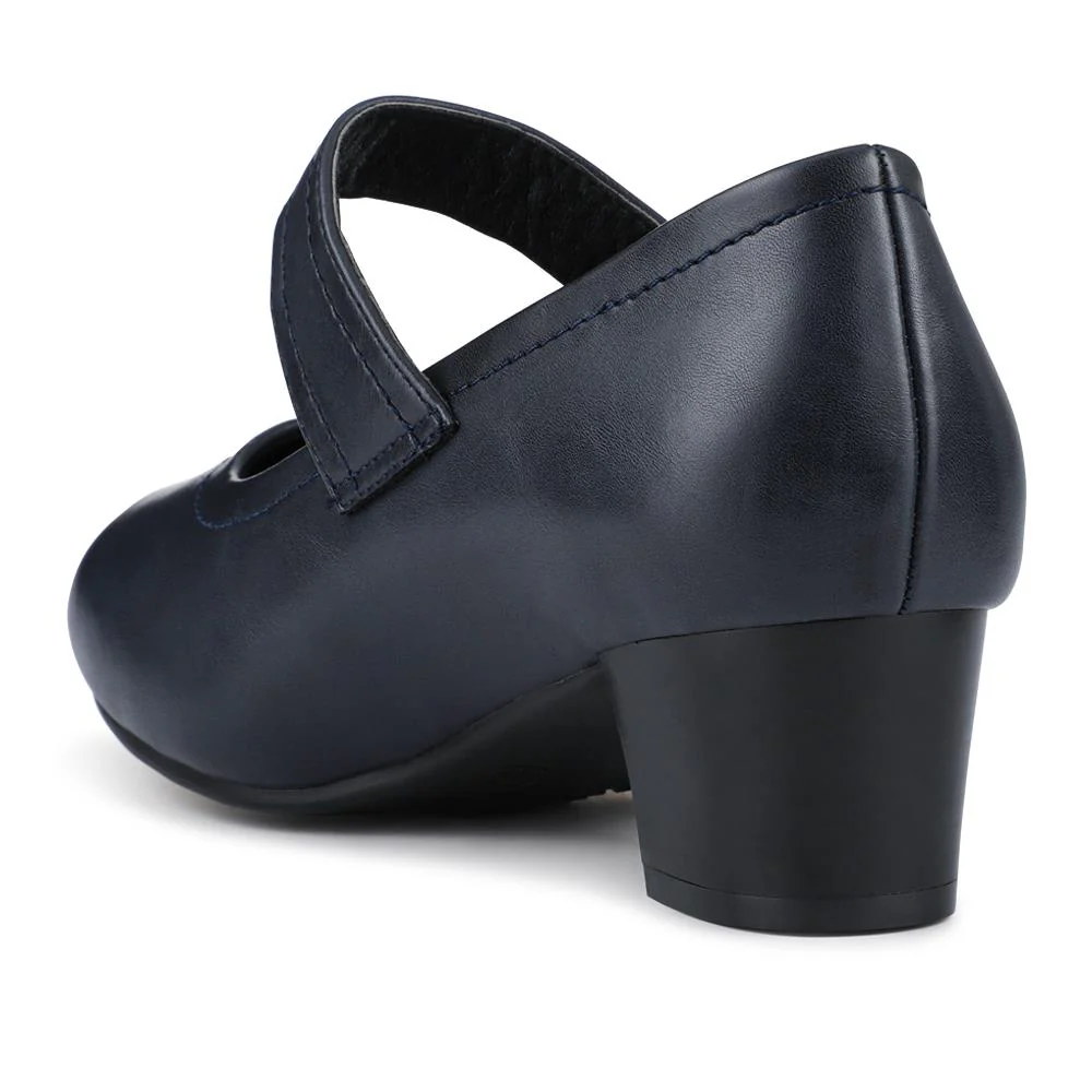 Wide Fit Touch-Fasten Heeled Mary Janes - WK42001 / 327 952 - Navy - Image 3