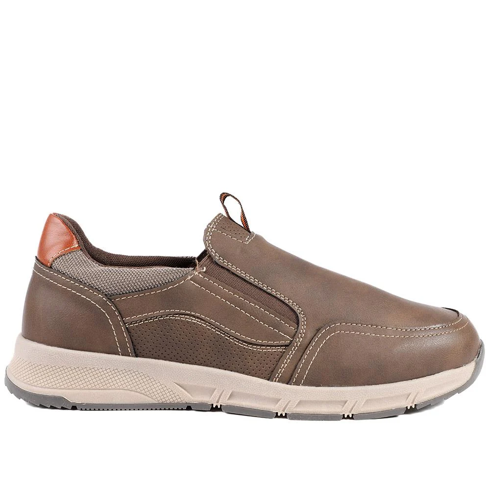 Wide-Fit Elasticated Slip On Shoes - WBINS42062 / 327 868 - Dark Brown - Image 3