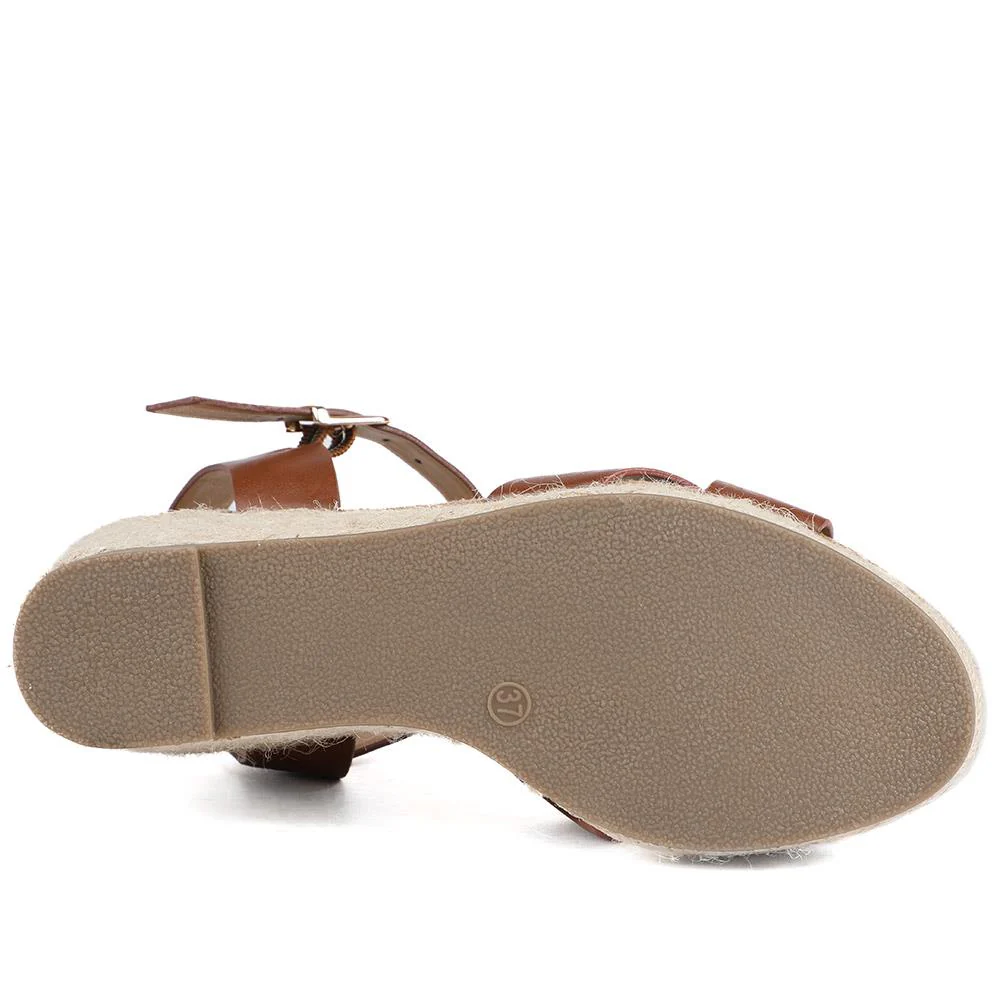 Wide Fit Espadrille Wedge Sandals - WBINS37095W / 329 258 - Tan - Image 5