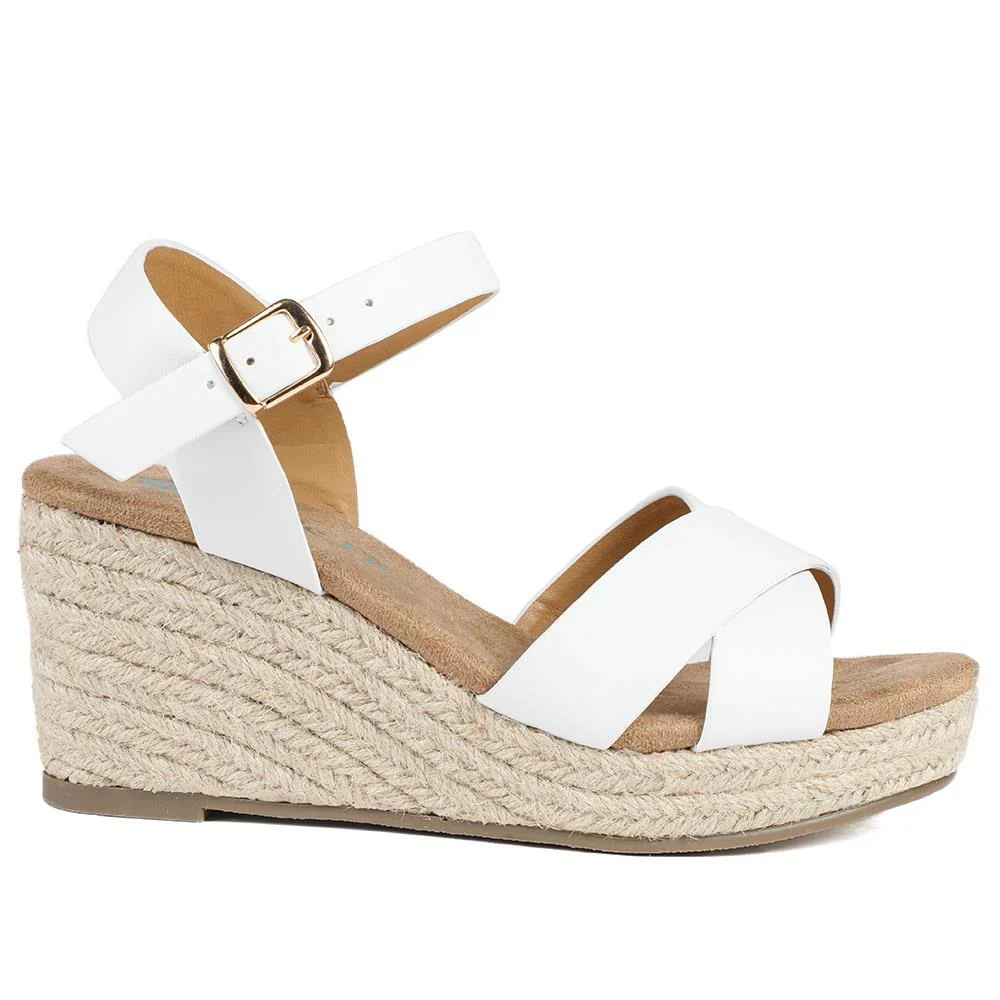 Wide Fit Espadrille Wedge Sandals - WBINS37095W / 329 258 - White - Image 3
