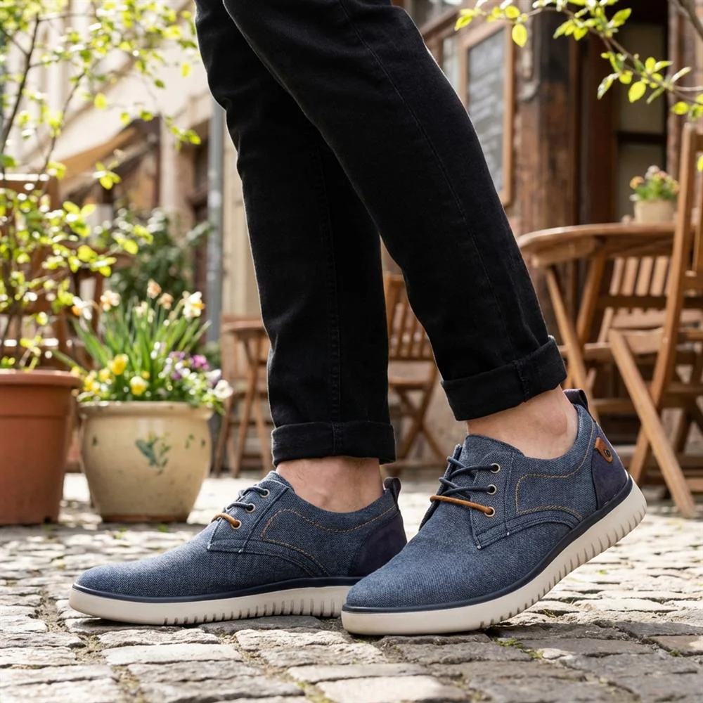 Wide-Fit Fabric Lace-Up Shoes - XINGH41004 / 327 184 - Navy - Image 2