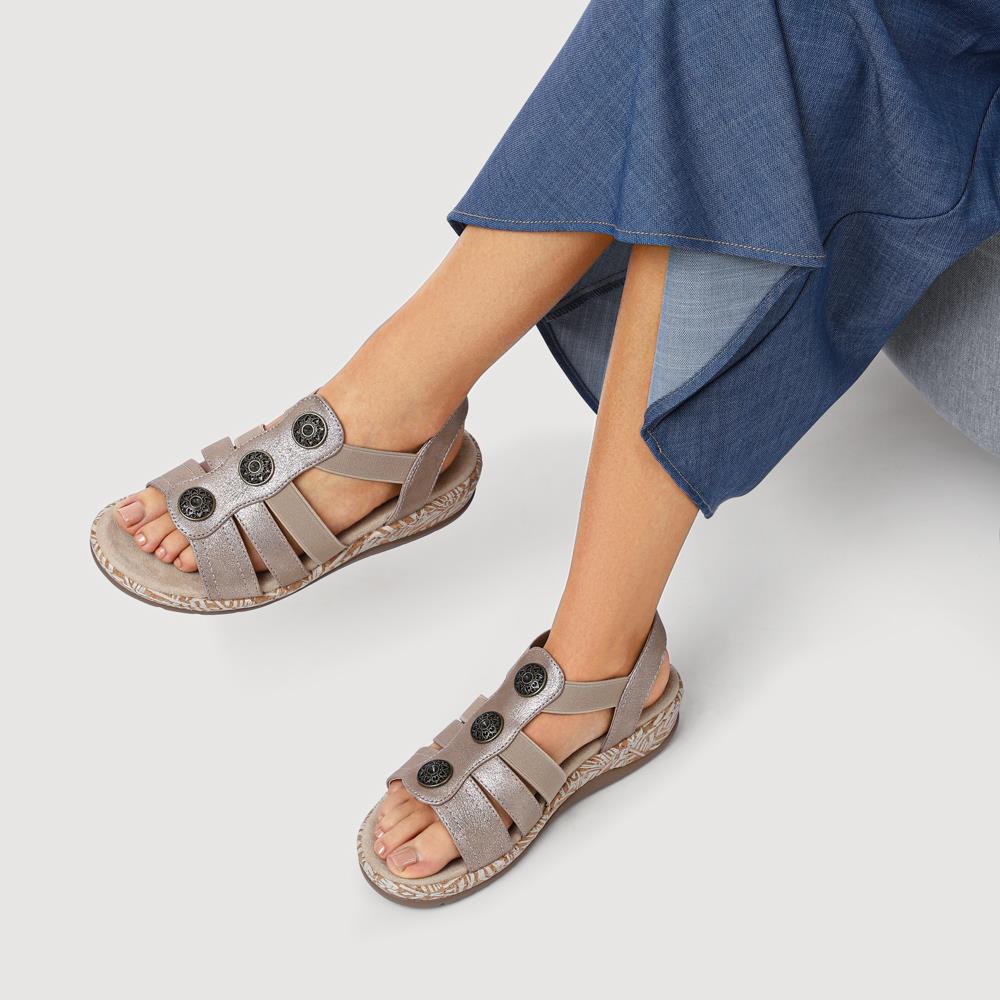 Wide Fit Floral Sandals - WBINS40272 / 327 450 - Gold - Image 5