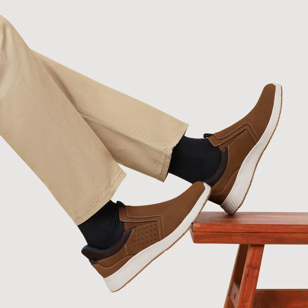 Wide Fit Elasticated Slip-On Shoes - GANG41015 / 327 551 - Brown - Image 5