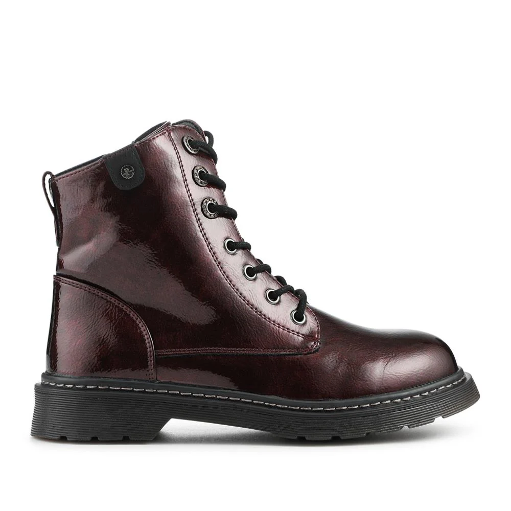 Wide Fit Patent Military Boots - TELOO42001 / 328 225 - Burgundy Patent - Image 2