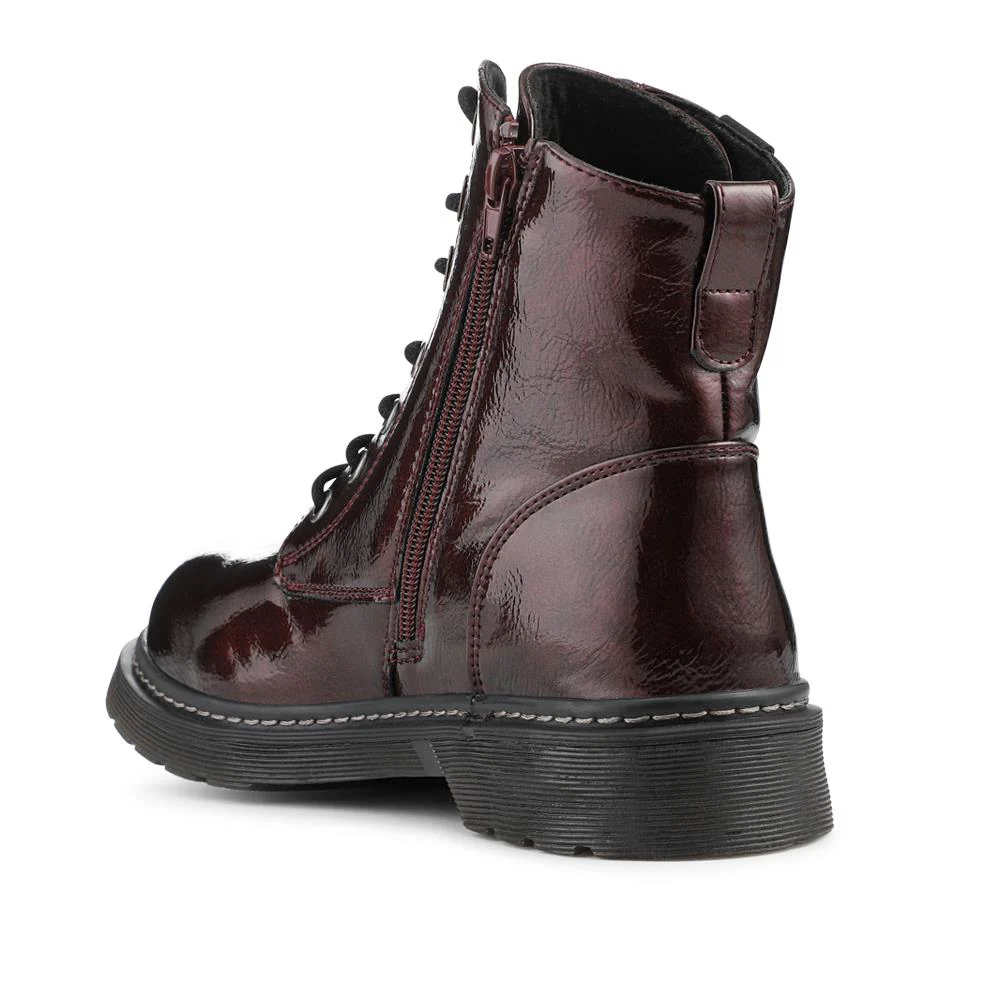 Wide Fit Patent Military Boots - TELOO42001 / 328 225 - Burgundy Patent - Image 3