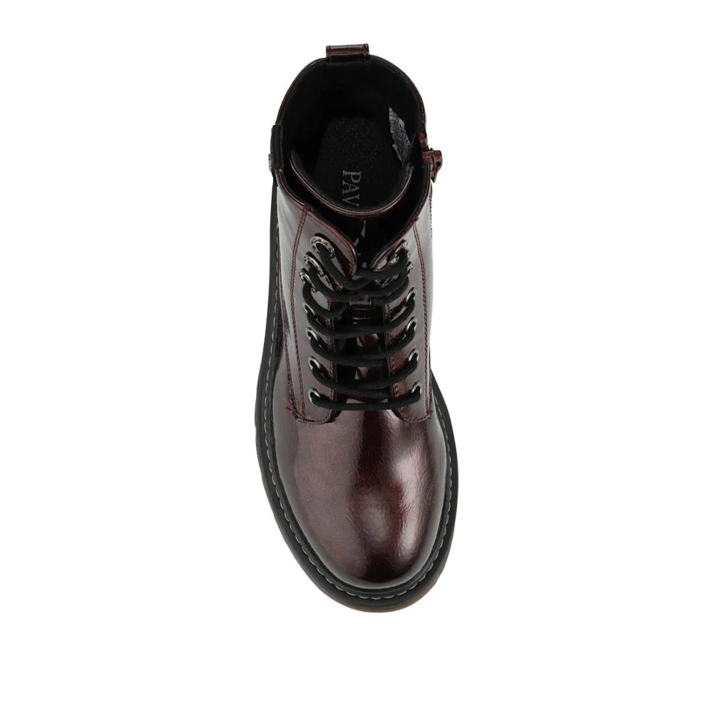 Wide Fit Patent Military Boots - TELOO42001 / 328 225 - Burgundy Patent - Image 4