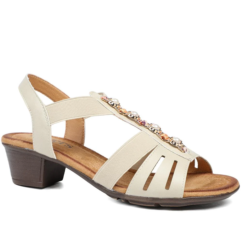 Wide Fit Jewelled Cuban Heel Sandals - WOIL43024 / 329 143 - Beige