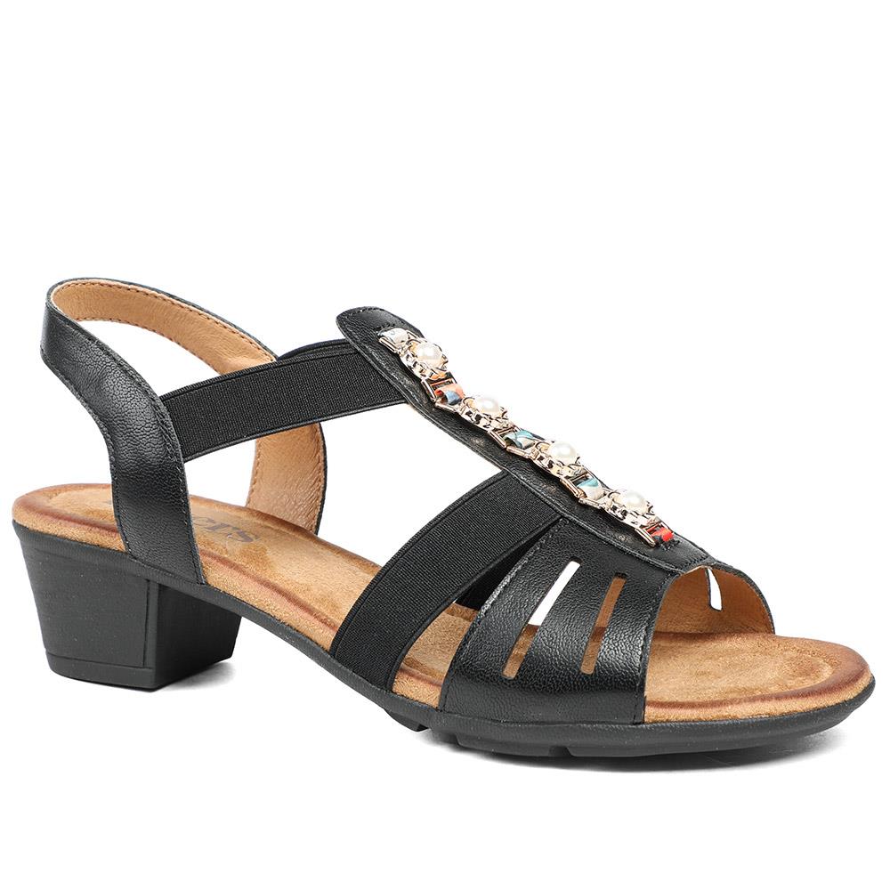 Wide Fit Jewelled Cuban Heel Sandals - WOIL43024 / 329 143 - Black
