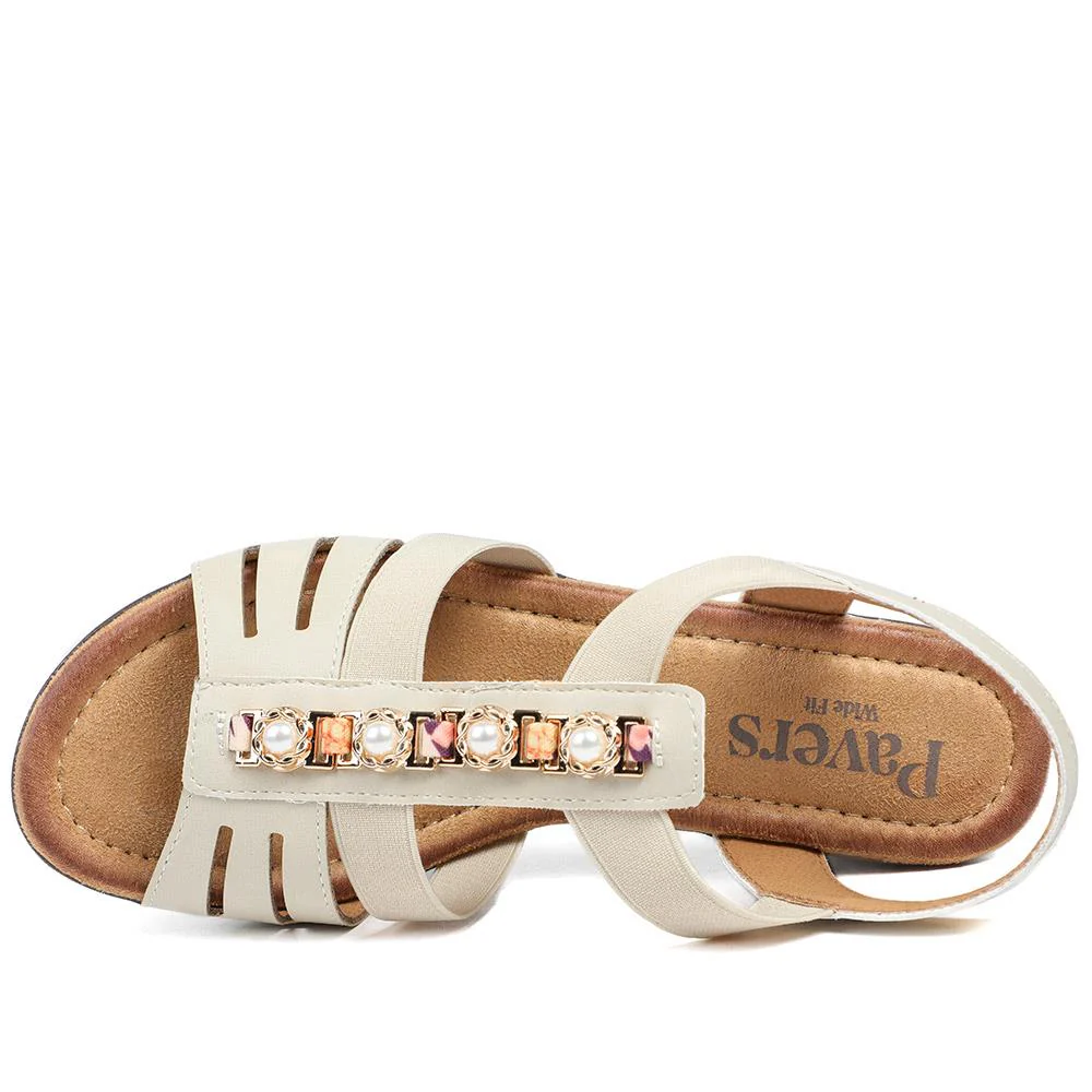 Wide Fit Jewelled Cuban Heel Sandals - WOIL43024 / 329 143 - Beige - Image 4