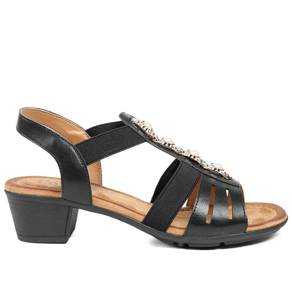 Wide Fit Jewelled Cuban Heel Sandals - WOIL43024 / 329 143 - Black - Image 2