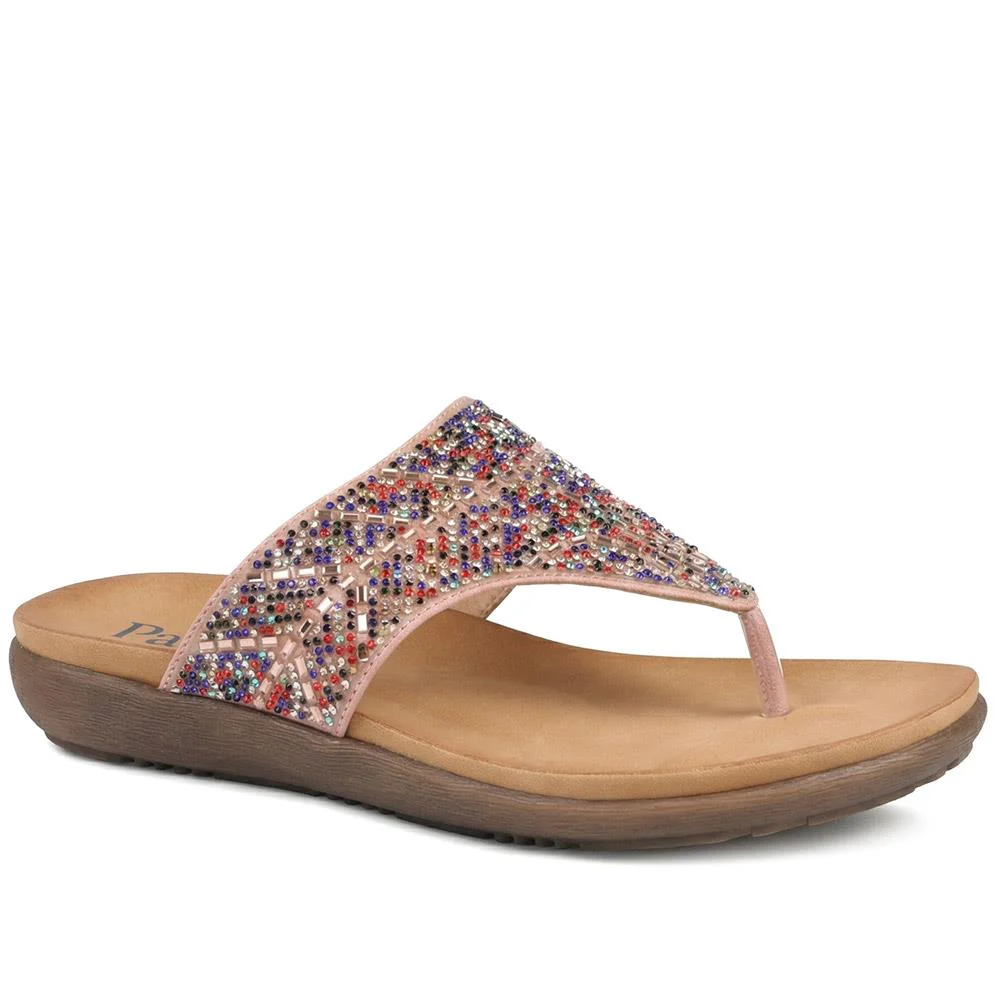 Wide Fit Jewelled Cushioned Toe Post Sandals - BAIZH43056 / 329 379 - Multi
