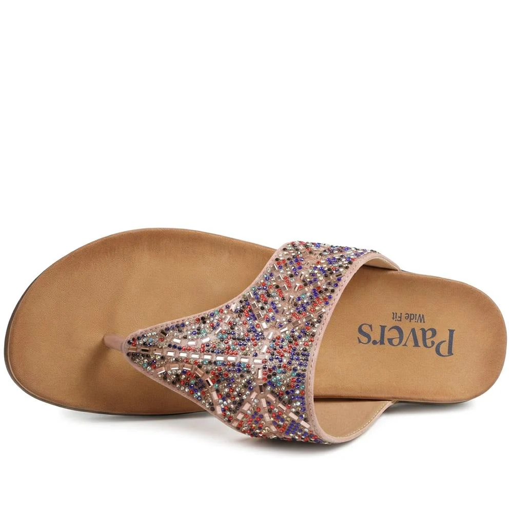 Wide Fit Jewelled Cushioned Toe Post Sandals - BAIZH43056 / 329 379 - Multi - Image 4