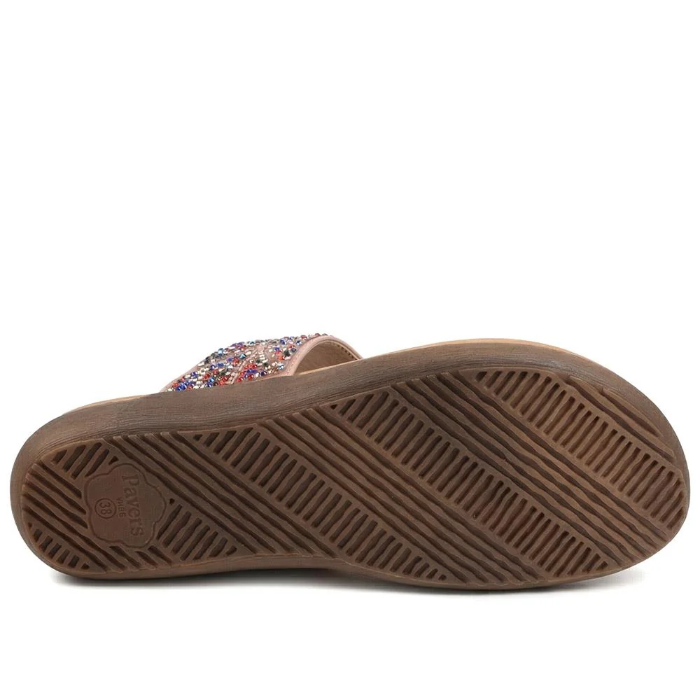 Wide Fit Jewelled Cushioned Toe Post Sandals - BAIZH43056 / 329 379 - Multi - Image 5