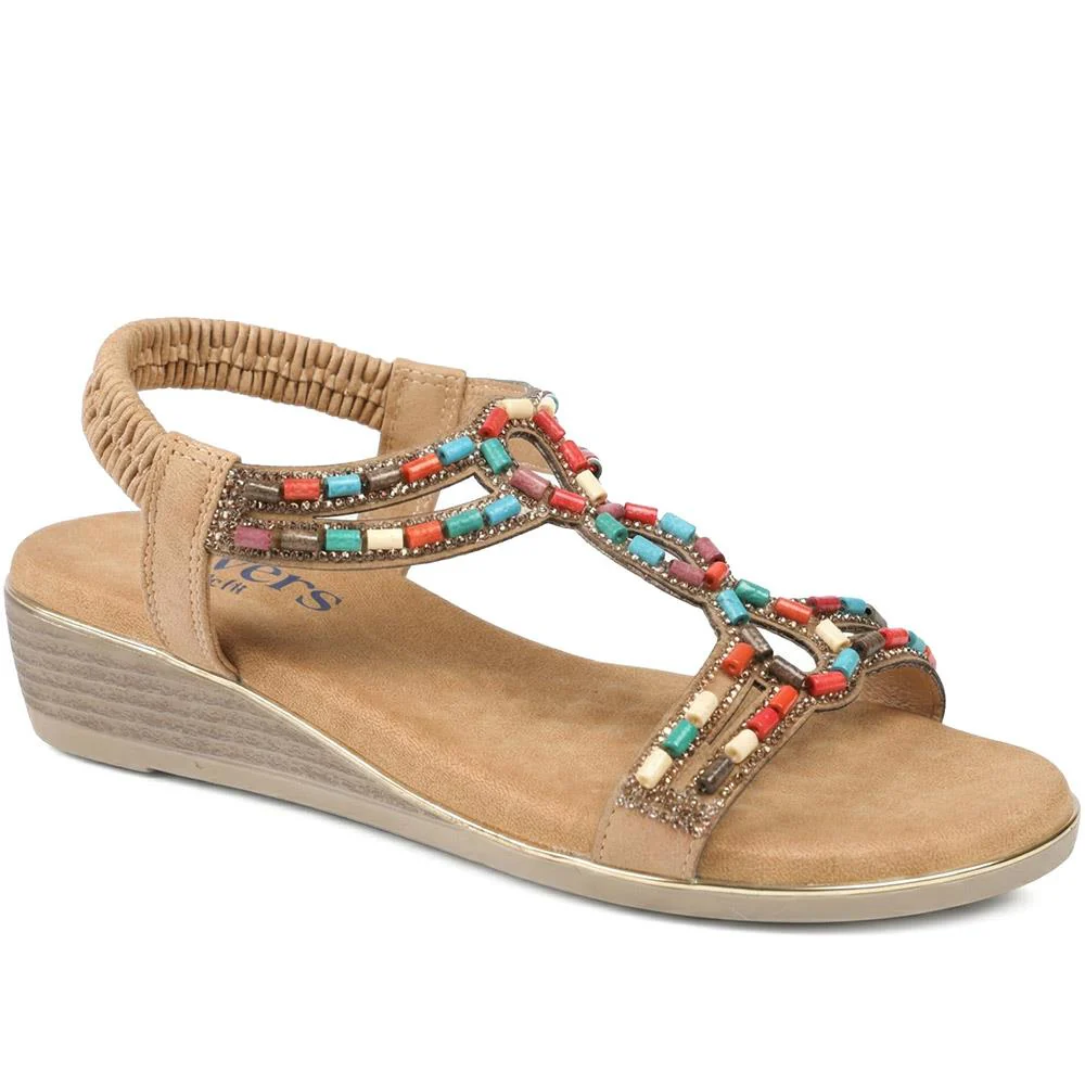 Wide Fit Jewelled Elastic Fit Sandals - BAIZH43048 / 329 372 - Image 2