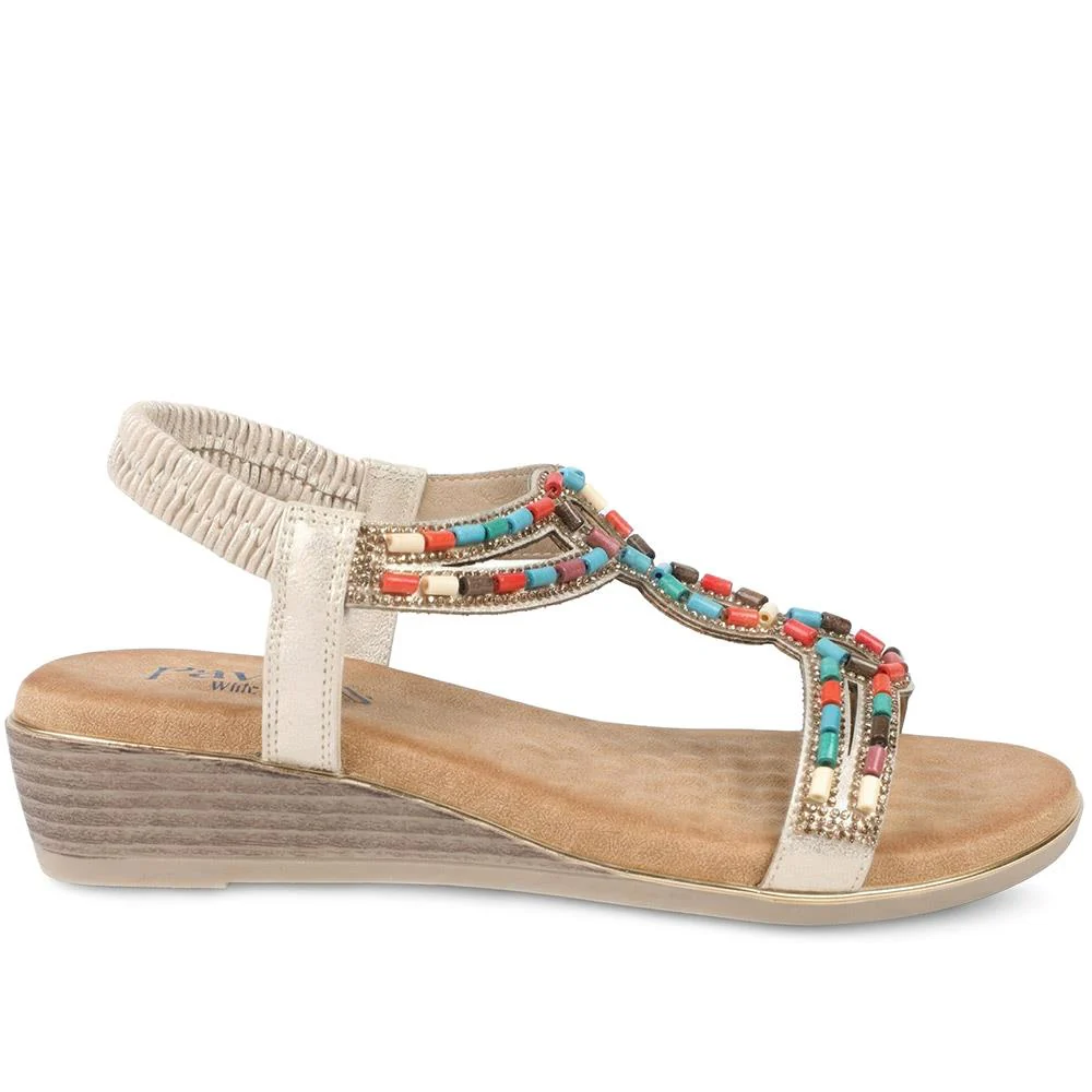 Wide Fit Jewelled Elastic Fit Sandals - BAIZH43048 / 329 372 - Soft Gold - Image 2