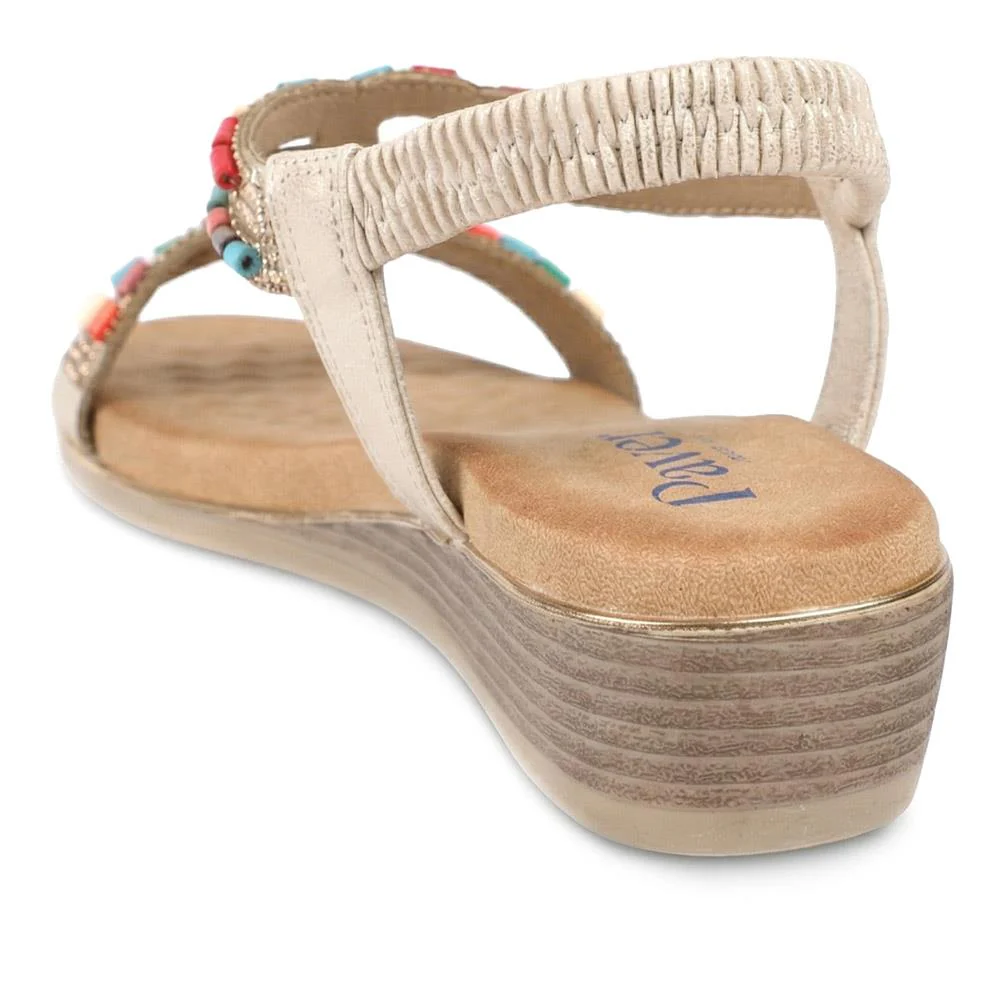 Wide Fit Jewelled Elastic Fit Sandals - BAIZH43048 / 329 372 - Soft Gold - Image 3