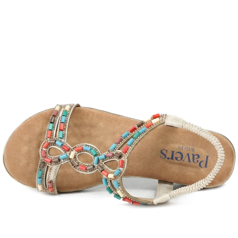Wide Fit Jewelled Elastic Fit Sandals - BAIZH43048 / 329 372 - Soft Gold - Image 4