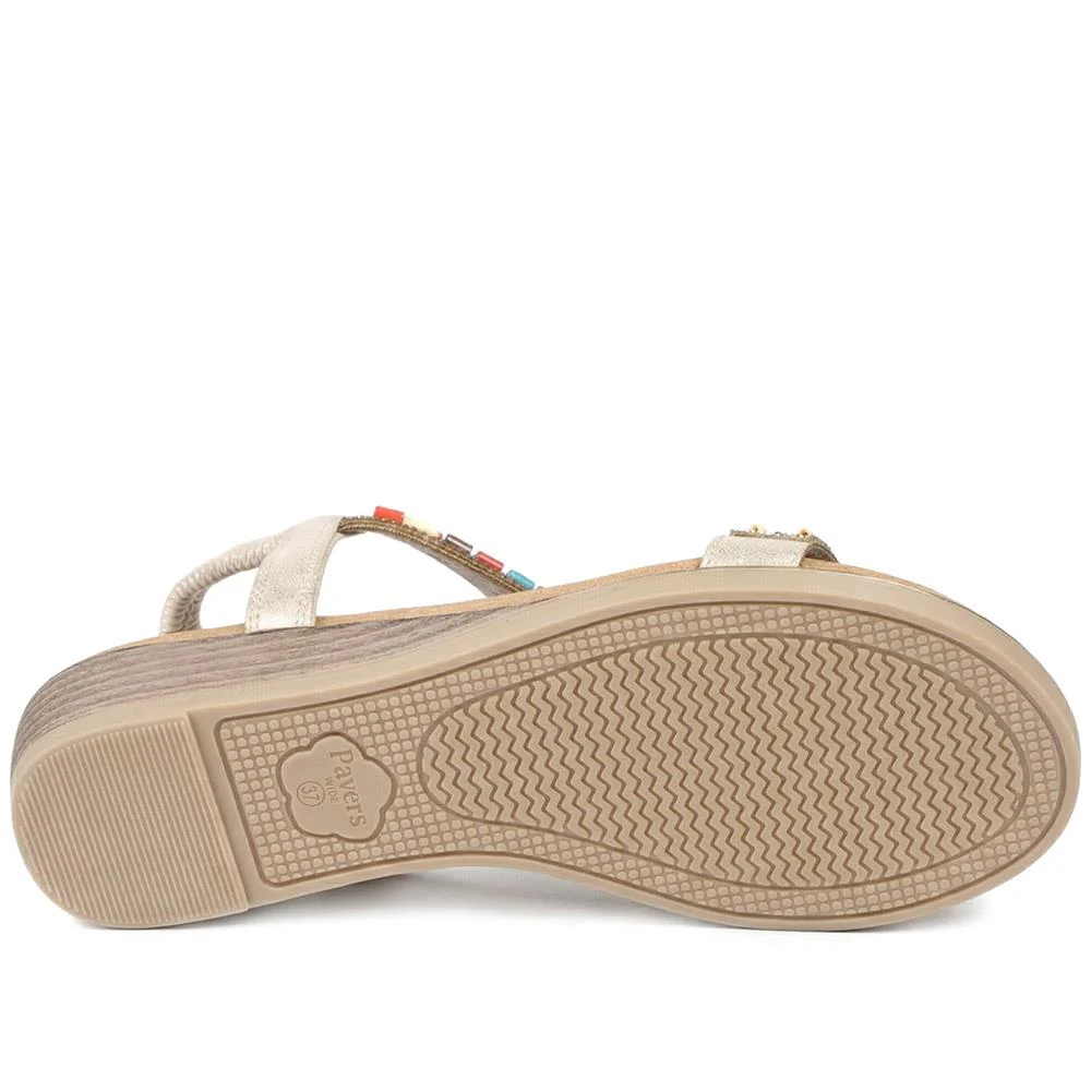 Wide Fit Jewelled Elastic Fit Sandals - BAIZH43048 / 329 372 - Soft Gold - Image 5