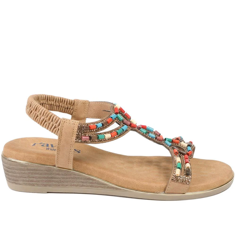 Wide Fit Jewelled Elastic Fit Sandals - BAIZH43048 / 329 372 - Tan - Image 2