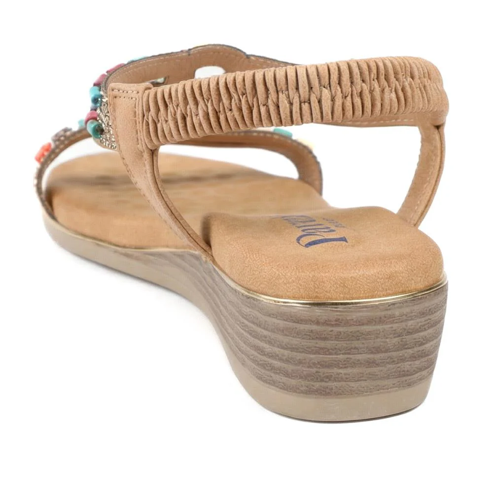 Wide Fit Jewelled Elastic Fit Sandals - BAIZH43048 / 329 372 - Tan - Image 3