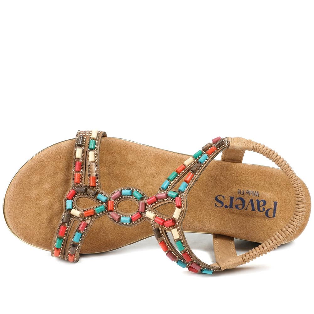 Wide Fit Jewelled Elastic Fit Sandals - BAIZH43048 / 329 372 - Tan - Image 4