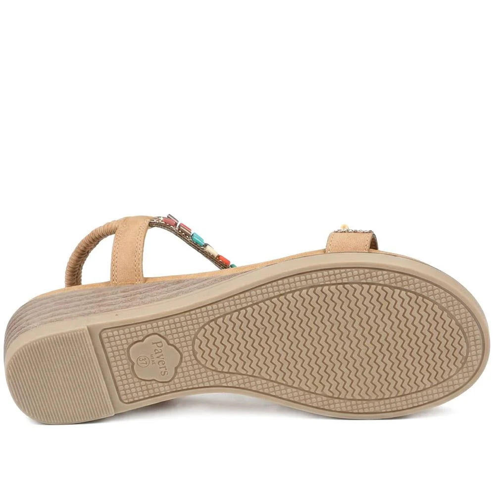 Wide Fit Jewelled Elastic Fit Sandals - BAIZH43048 / 329 372 - Tan - Image 5