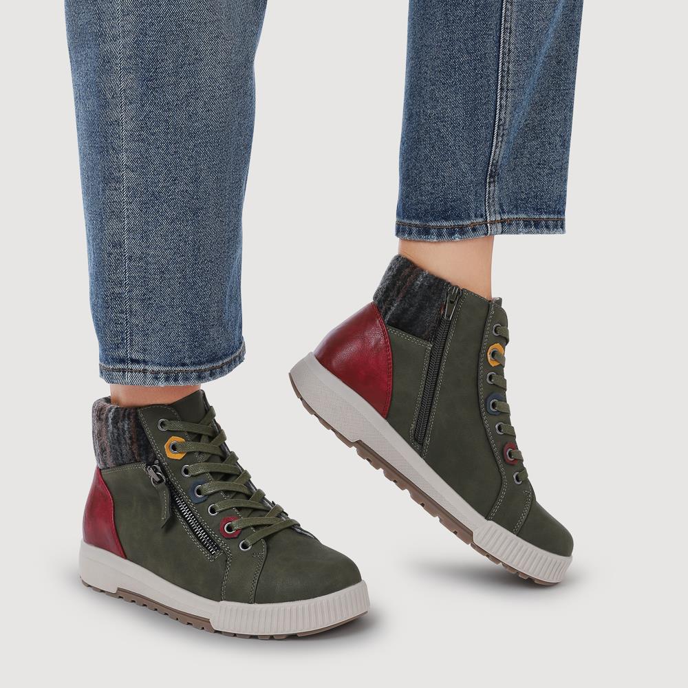 Wide Fit Knitted Cuff Ankle Boots - WBINS40163 / 326 115 - Khaki - Image 5