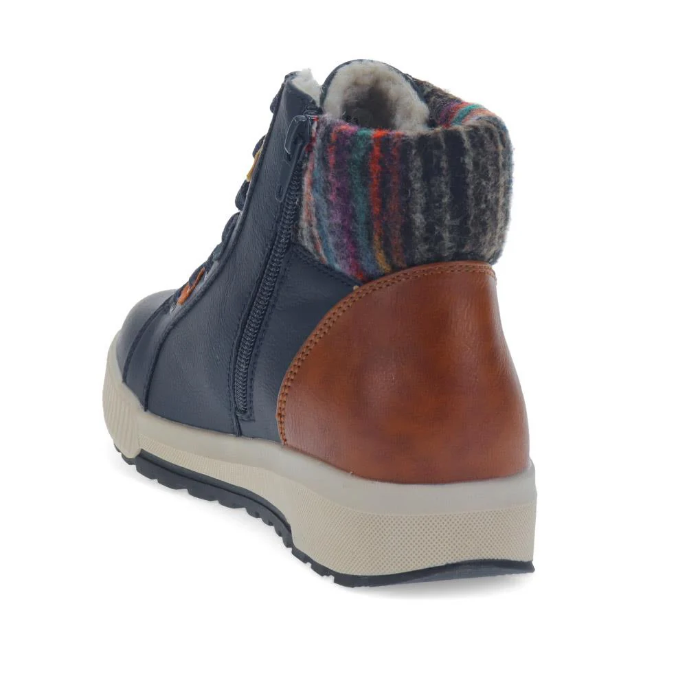 Wide Fit Knitted Cuff Ankle Boots - WBINS40163 / 326 115 - Navy - Image 3