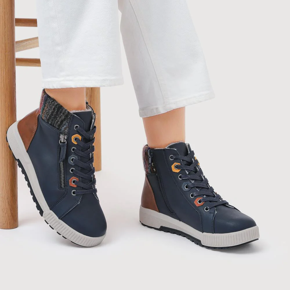Wide Fit Knitted Cuff Ankle Boots - WBINS40163 / 326 115 - Navy - Image 5