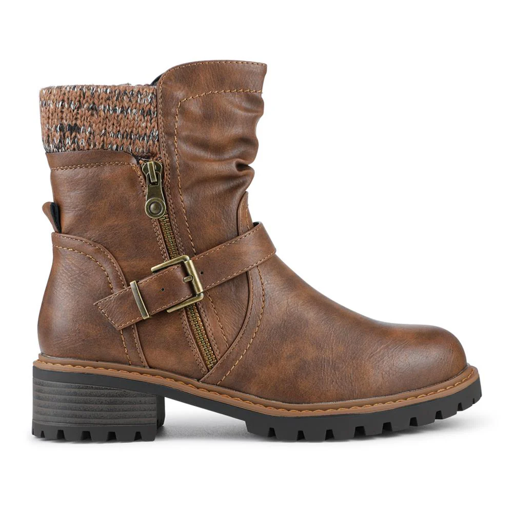 Wide Fit Knitted Cuff Slouch Boots - PINYI42008 / 328 217 - Tan - Image 2