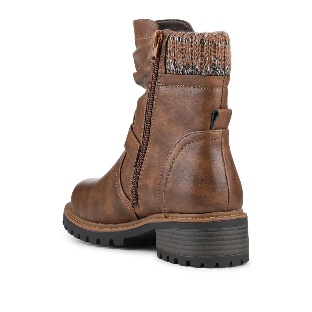 Wide Fit Knitted Cuff Slouch Boots - PINYI42008 / 328 217 - Tan - Image 3